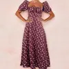 Vestido de Verano 2025 Amazon Wish Nuevo Estampado Estilo Francés Floral Fresco Sin Espalda Ajustado Sin Tirantes Abertura para Mujer