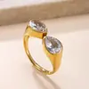 Anillo Nuevo de Acero de Titanio Transfronterizo con Diseño Abierto, Anillo de Acero Inoxidable Personalizado y Elegante Fundido con Circonita de Gota de Agua Joyería al por Mayor