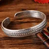 Pulsera Retro de Plata Tailandesa Sutra del Corazón Diseño Personalizado para Hombres Superficie Trenzada Pulsera Abierta Sutra para Pareja Ancha de Moda para Mujeres Hombres Miao