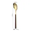 Acero Inoxidable 304 Vajilla para Comida Occidental Portuguesa Vajilla con Textura de Madera Japonesa Cuchillo, Tenedor y Cuchara con Mango de Imitación Madera Juego de Vajilla