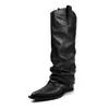 Botas de Pierna de Pantalón de Gamuza Botas de Montar para Mujer Otoño Invierno Nuevas Punta Cuadrada Tacón Medio Slip-on Botas Altas No Hasta la Rodilla Botas Largas para Mujer Botas Individuales