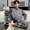 Pijama Casual Masculino de Primavera e Outono Novo Pulôver Manga Longa Solto Estilo Coreano Roupa Esportiva Pode Ser Usada Fora de Casa Conjunto de Roupa para Casa