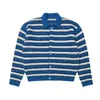 Camisa polo, suéter de punto con cuello, chaqueta cárdigan a rayas azules para hombre y pareja, estilo old money, venta al por mayor de fábrica transfronteriza