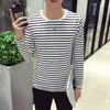 Camiseta de Manga Larga para Hombre Pinduoduo Dropshipping Rayas Estilo Hong Kong Casual Estudiante