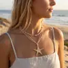 Colar Europeu e Americano Transfronteiriço Novo Minimalista Estrela Cadente Dupla Camada Estrela do Mar Prateada Contas Longo Doce Cool Estilo Garota Picante Acessórios para Mulheres