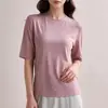Camiseta de Mujer Lenzing Tencel Modal Cuello Redondo, Manga Tres Cuartos para Mujer, Versátil para Otoño, Color Sólido, Capa Base, Top de Manga Media