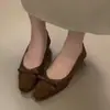 Zapatos planos retro de punta fina para mujer, nueva colección de otoño, mocasines de tacón bajo con punta cuadrada y lazo, adecuados para ir al trabajo