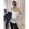 Spice Girls Preto Pequeno Camisola Feminina 2025 Nova Primavera Outono com Bojo Base de Renda Empilhada Top