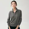 Diseño de solapa, suéter de punto de cachemira liso para mujer, simple y versátil, perfecto para uso casual