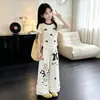2026 Moda y Estilo Lunares Manga Corta Verano Casual Personalidad Pantalones de Pierna Ancha para Niños Medianos y Mayores Traje Casual Deportivo de Dos Piezas