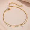 Pulseira Francesa de Entrada de Luxo Camada Dupla Zircônia Aço Titânio com Diamante Cor Ouro 18k Livre de Cor Doce Simples Versátil Joia de Pulseira