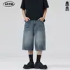 Nuevos shorts de mezclilla de verano para hombre y mujer, patrón de rayo azul retro americano desgastado, corte recto holgado, pantalones cropped, modernos