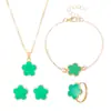 Pendientes de botón, anillo, pulsera, collar de Flor de la Suerte Europea y Americana, Juego de Joyería, Moda para Mujer, Juego de Cuatro Piezas, Joyería de Hierba de Cinco Pétalos