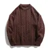 Moletom de Cor Sólida Estilo Preguiçoso Textura Torcida Gola Redonda Masculino Outono e Inverno Marca da Moda Retro Solto Casual Jaqueta de Tricô