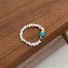 Anel Oval Azul Céu Zircônia Doce e Fresco para Mulheres Estilo Francês Retro Prata Quebrada Fosca Prata S925 Anel Aberto para Dedo Indicador Tendência