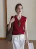 Bufanda de Seda Roja de Lujo Ligero y Sensación de Alta Gama, Camiseta sin Mangas de Punto para Mujer, Chaleco Elegante de Seda de Hielo para Verano