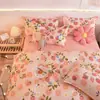 Juego de cuatro piezas de ropa de cama de color verde fruta liso, juego de tres piezas de sábana y funda de edredón para todas las estaciones, funda de edredón, colcha, sábana, funda de almohada