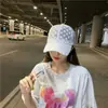 Gorra con Etiqueta R Incrustada de Diamantes para Mujer, Gorra de Béisbol con Visera Floral de Encaje Estilo Coreano con Pedrería, Gorra de Malla con Protección Solar, Gorra de Béisbol a la Moda