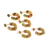 Pendientes con Forma de C E705 Estilo Europeo y Americano Transfronterizo Patrón Irregular Martillado Incrustaciones de Circonita Pendientes de Cobre Chapados en Oro de 18 Quilates Joyería para Mujer Fabricante