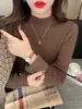 2025 Nuevo Otoño e Invierno Cuello Alto Medio Engrosado Mono de Terciopelo Tejido Camiseta Interior para Mujer Aspecto Adelgazante Suéter de Punto Interior