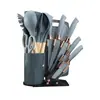 Juego de Utensilios de Cocina de Silicona Juego de 19 Piezas Cuchara de Cocina Pala Cuchillo Cubo de Almacenamiento Mango de Madera Utensilio de Cocina Juego de 12 Piezas Herramientas de Cocina