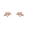 Pendientes Pequeños de Amor Rosa con Pedrería 925 Pendientes de Mini Corona Temperamento Lindos Pendientes de Estudiante Pendientes sin Agujero