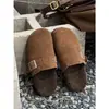 Zapatos Birkenstock para Mujer 2026 Otoño Nuevos Zapatillas de Casa de Ante Retro con Suela Gruesa para Aumentar la Altura con Felpa Interior y Talón Abierto