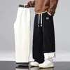 Calça de Alpaca Masculina Outono e Inverno 2025 Nova Veludo Engrossado Quente Calça de Algodão Solta Reta Casual