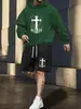 Traje Clásico de Estampado de Cruz Más Vendido Transfronterizo, Conjunto Versátil y Elegante de Sudadera y Shorts