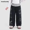 Calça Infantil Ni Mumi Preta Outono 2026 Nova Estilosa Casual Infantil Calça Longa Outono Calça Wide-Leg com Babados