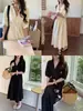 3er Mañana Diseño Suave y Elegante Vestido Plisado Ajustado a la Cintura con Cuello en V ZY4344