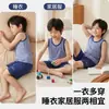 Conjunto de Camiseta sem Manga e Shorts de Modal para Crianças Roupa de Casa Pijama de Verão Em Estoque Venda Quente Douyin Fábrica de Origem
