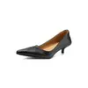 Sapatos de Trabalho Elegantes e Sexy Salto Gatinho Bico Fino Couro de Ovelha Salto Agulha 2026 Primavera Salto Médio Bico Fino Couro Genuíno Completo Boca Rasa Sapatos de Salto Único para Mulheres