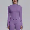 Chaqueta de Manga Larga Sin Costuras con Cuello Alto y Cremallera, Europea y Americana, para Mujer, Ajustada, Secado Rápido, Ropa de Yoga, Top Deportivo para Fitness al Aire Libre