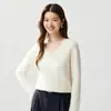 Estilo Elegante para o Trabalho~Suéter de Malha Cashmere com Tranças e Decote em V Feminino Solto de Fio Duplo Espessado Pulôver Suéter de Malha Camada Base