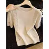 26 Verano Nuevo Adelgazante Temperamento Manga Corta Chica Dulce Estilo Reductor de Edad Cuello Polo Azul Color Sólido Camiseta de Punto Superior para Mujer