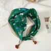 Pañuelo pequeño cuadrado de algodón y lino con borlas de 58 cm Protector de cuello Bufanda suave Pañuelo decorativo para la cabeza Pañuelo floral Retro Pequeño Fresco