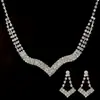 Collar de Novia Estilo Coreano Joyería Pendientes Juego de Dos Piezas en Forma de V Cadena de Garras con Pedrería Juego de Joyería Incrustado con Diamantes N270