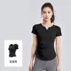 Nuevo Top de Yoga Juyitang con Cuello en V, Pliegues y Mangas Cortas, Copas Fijas a Prueba de Impactos y Top de Fitness Adelgazante