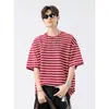 Camiseta de Manga Corta a Rayas Vintage Suelta para Hombre, Nueva de Verano 2026, Top de Marca de Alta Gama de Moda para Adolescentes