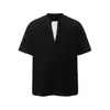 Yidao Vintage 2026 Verão Novo Retrô Americano Falso Duas Peças Gola Redonda Meio Zíper Manga Curta Solta Waffle Camiseta