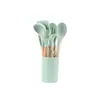Conjunto de 12 peças de utensílios de cozinha de silicone com cabo de madeira com balde de armazenamento frigideira antiaderente resistente a altas temperaturas espátula de silicone colher de sopa utensílios de cozinha para cozinhar