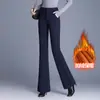 Pantalones Acampanados de Cintura Alta Adelgazantes para Mujer, Con Terciopelo, Engrosados, Cálidos, Nuevo Estilo Invierno 2026, Pantalones Casuales, Pantalones Elegantes Micro-Acampanados