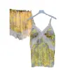Conjunto de Pijama Sexy de Dos Piezas Estilo Hogareño para Mujer Verano Elástico Seda Artificial Batalla Amarilla Uniforme al por Mayor 3051