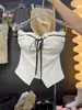 Camisola de Encaje con Lazo para Mujer, Corte Ajustado, Estilo Top Corto de Tubo, No Necesita Usar Sujetador