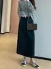 ¡La primavera no llega tarde! ¡Falda larga de bolsillo en tono madera! Falda de mezcla de lino texturizada, sin elasticidad, falda casual estilo vintage
