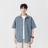 Camisa Masculina de Seda Gelada com Caimento Manga Curta Fina Nova Verão 2025 Japonesa de Alta Qualidade Jaqueta de Trabalho Solta