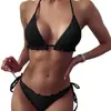 Amazon 2027 Nuevo Bikini de Dos Piezas Triángulo con Cordones y Cuello Halter para Mujer Traje de Baño Sexy de Cintura Alta Europeo y Americano Venta al por Mayor
