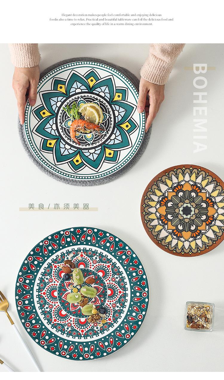 商品详情图_欧式陶瓷餐具波西米亚风平盘家用菜盘浅盘手绘碟子创