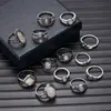 Bestseller transfronterizo juego de anillos de piedra lunar de diseño minimalista, anillo geométrico de diamante negro, joyería apilable de turquesa estilo europeo y americano